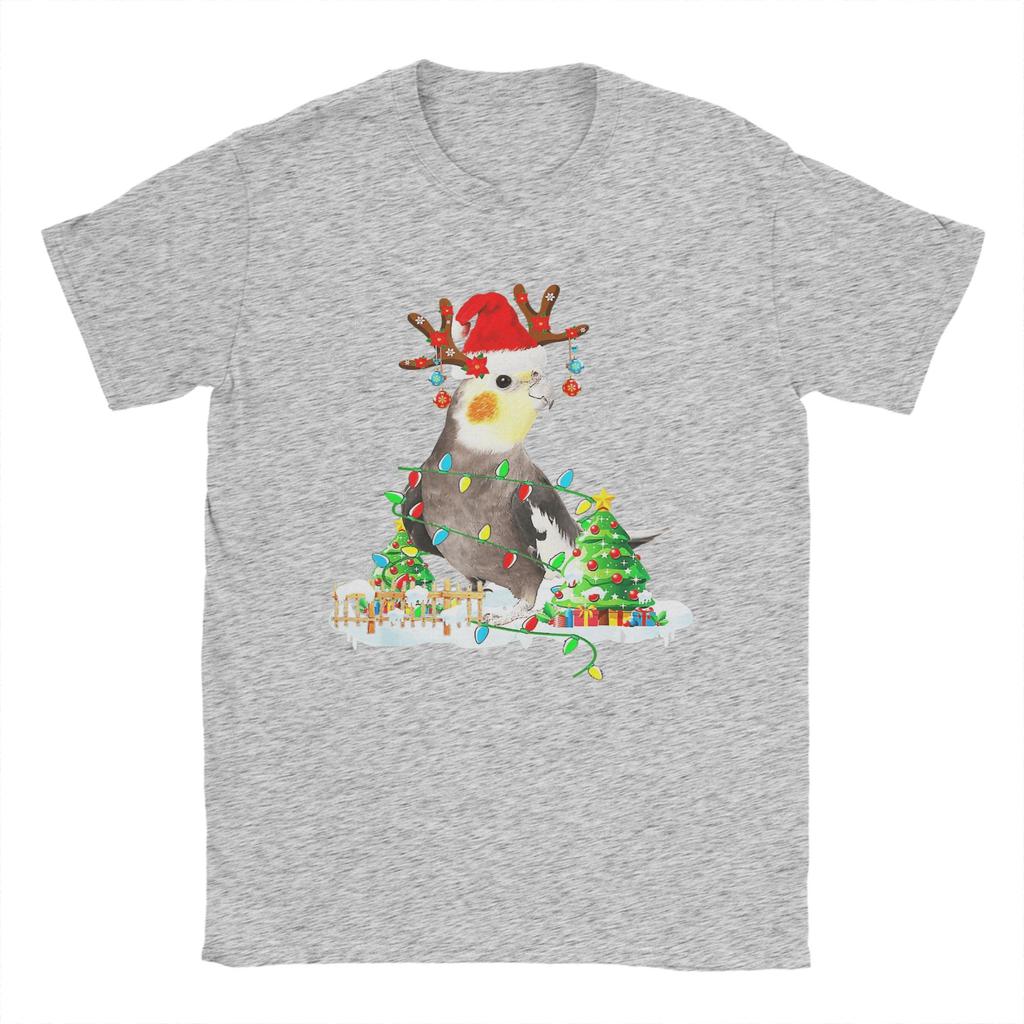 Men T Shirt Christmas Cockatiel Lover Santa Cockatiel Christmas Lights T-Shirts Novelty  Summer Tees Streetwear 100% Cotton Tops