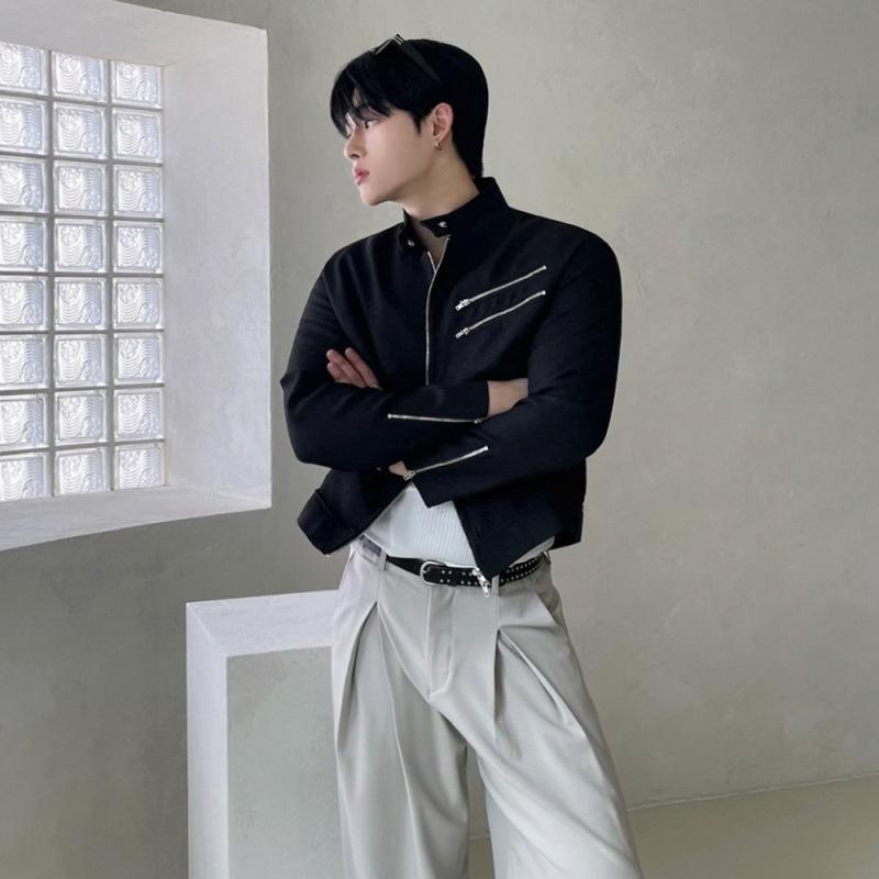 

Короткая куртка с воротником-стойкой для мужчин, осенний свободный функциональный топ, модная куртка в корейском стиле 2XL чёрный