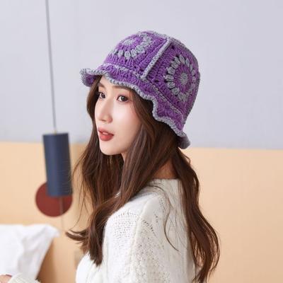 Fleece Thread Flower Sun Hat Korean Style Bucket Hat Minority Knitted Fisherman Hat  Girl