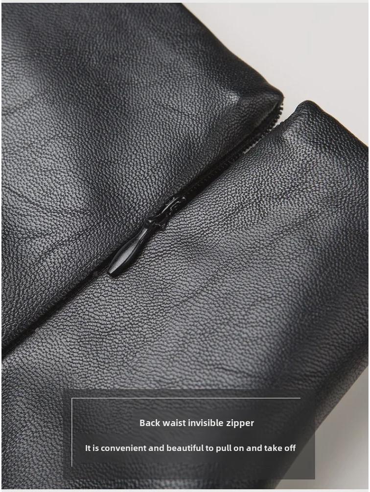 2023 Autumn High-Waist Black Leather A-Line Shorts for Women