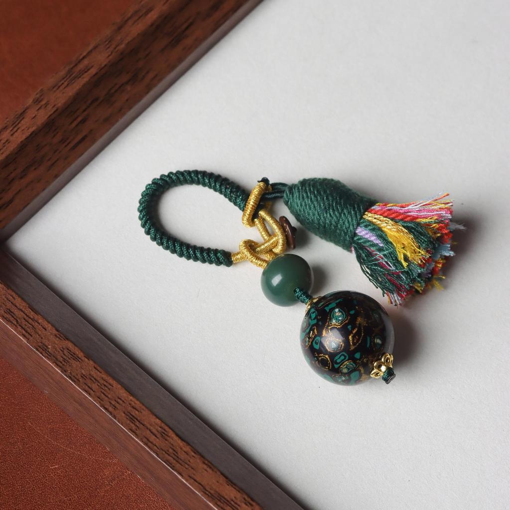 Handmade Cotton Thread Keychain with Mother-of-Pearl Lacquer Beads - New Chinese Style