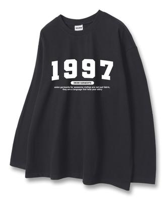 UNION GARMENTS 1997 Number Logo Loose Fit Long Sleeve T-Shirt Dark Gray [Basic Or Ribbed]