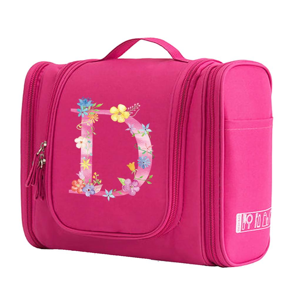 Travel Handbag Cosmetic Bags Make Up Case MakeUp Bag Wash Pouch Women Hook Up Organizer Pink Print Toiletry Accessory Storage