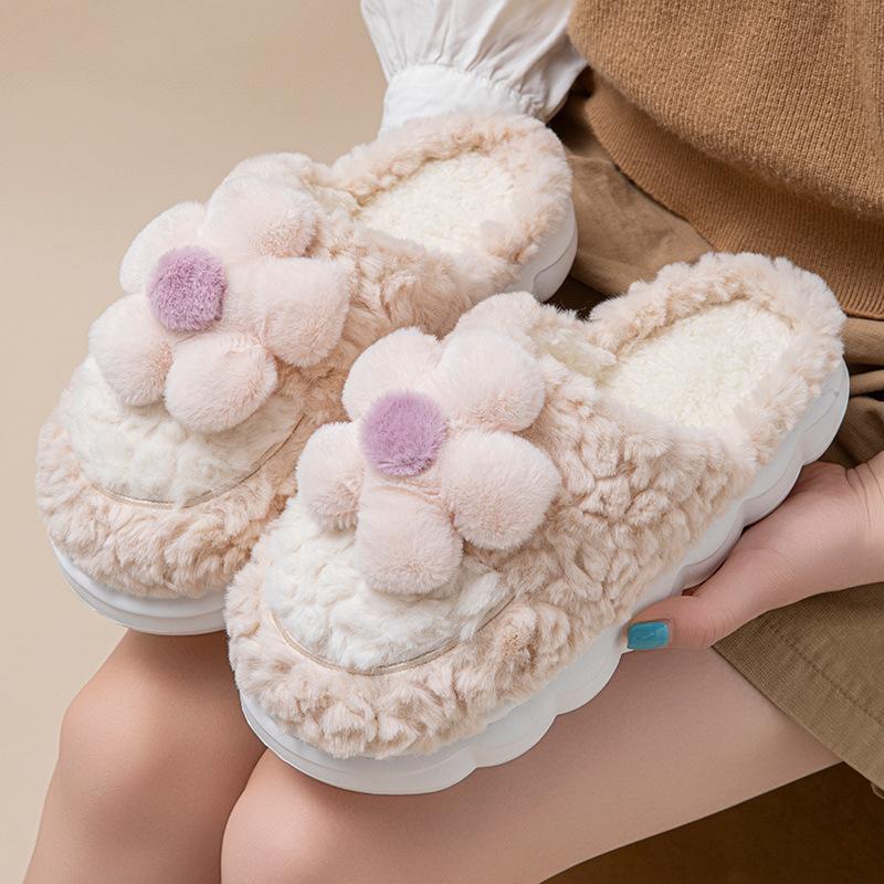 Thick bottom step on shit feeling warm cotton slippers autumn and winter 2025 new indoor home plush cute cotton mop