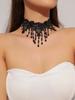 Vintage Black Lace Rose Necklace Bracelet Ring Set Women's Dinner Party, Dark Wind Neck Chain Bracelet