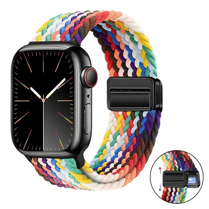 Magnetic Braided Loop Strap For Apple Watch Band 45mm 41mm 44mm 42mm 46mm Ultra 3 49mm Nylon Bracelet iWatch 11 10 9 8 7 6 5 SE