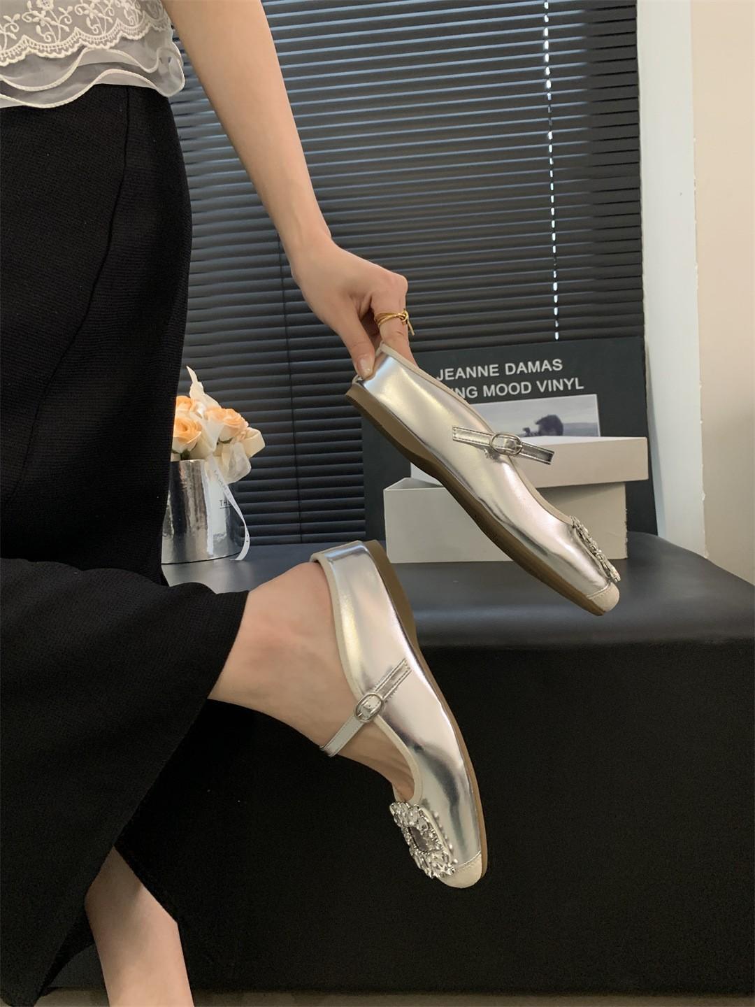 

Rhinestone inner heightening bag head half slippers female summer outer wear fairy thick-bottomed muffin sandals 40 срібний