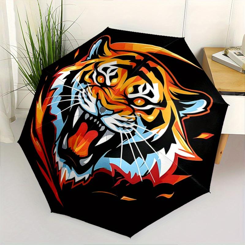 1pc Domineering Tiger Pattern Beautiful Looking Automatic Folding Umbrella, 3 Folding, 8 Iron Frame Design, Durable and Suitable for Travel and D