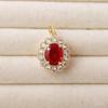 18K Gold Plated Oval Imitation Ruby Pendant with Micro-Set Diamond for DIY Necklace or Bracelet.