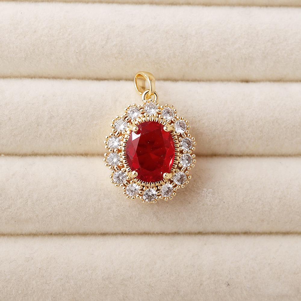 18K Gold Plated Oval Imitation Ruby Pendant with Micro-Set Diamond for DIY Necklace or Bracelet.