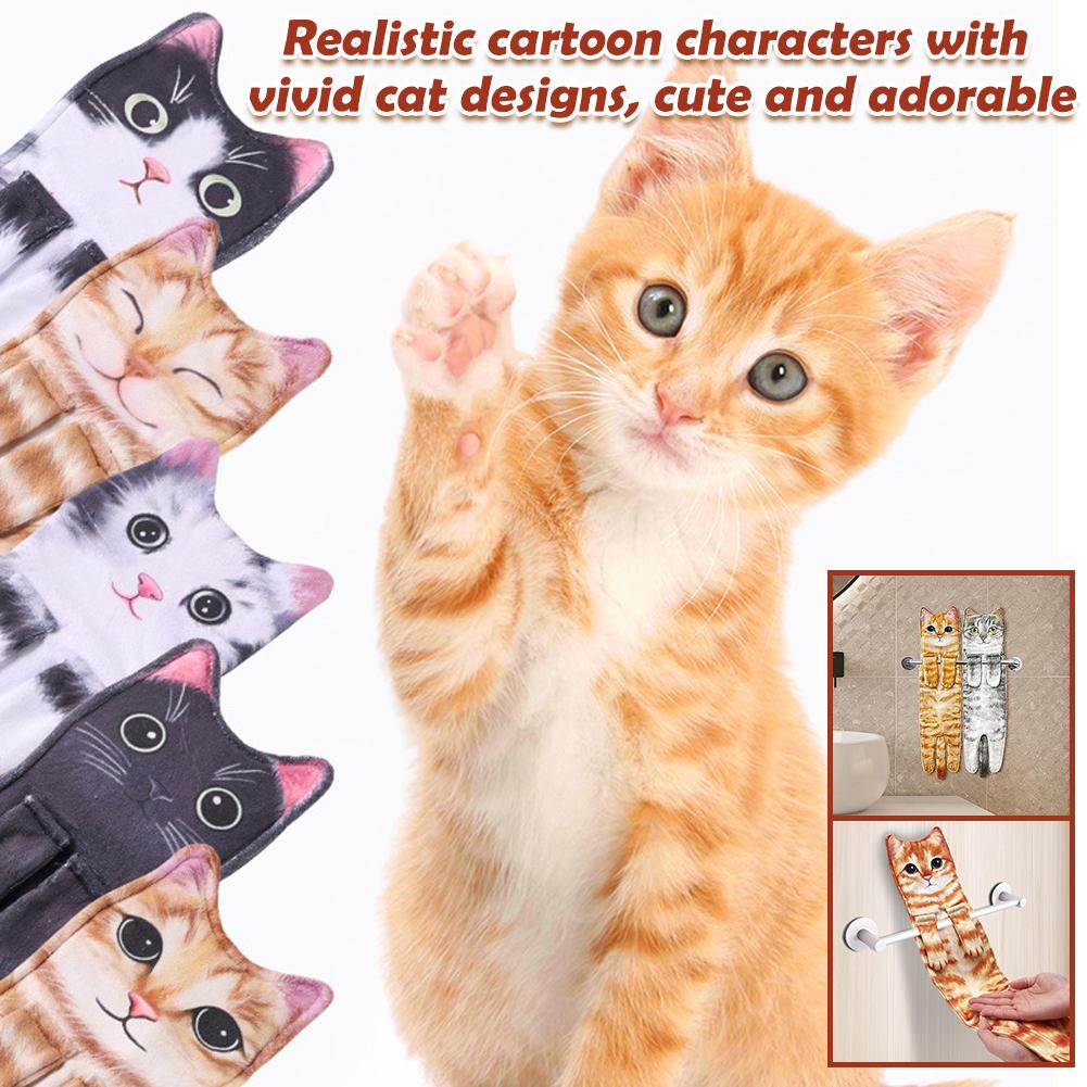 Funny Cat Hand Towel for Kitchen and Bathroom,  Cute Cat/Dog Decorative Hanging Towels Soft Christmas Cat Lovers Gifts for Women