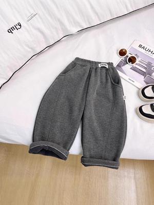 2025 Winter Jungen Fleecegefütterte Lockere Freizeithose - Koreanischer Stil, Einfarbige, Warme Gebogene Beine