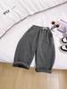 2025 Winter Boys' Fleece-Lined Loose Casual Pants - Korean Style, Solid Color, Warm Curved Leg