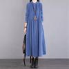 Retro Corduroy Dress Women's 2025 Autumn New Loose and Thin Long-sleeved Round Neck Embroidered Long Skirt