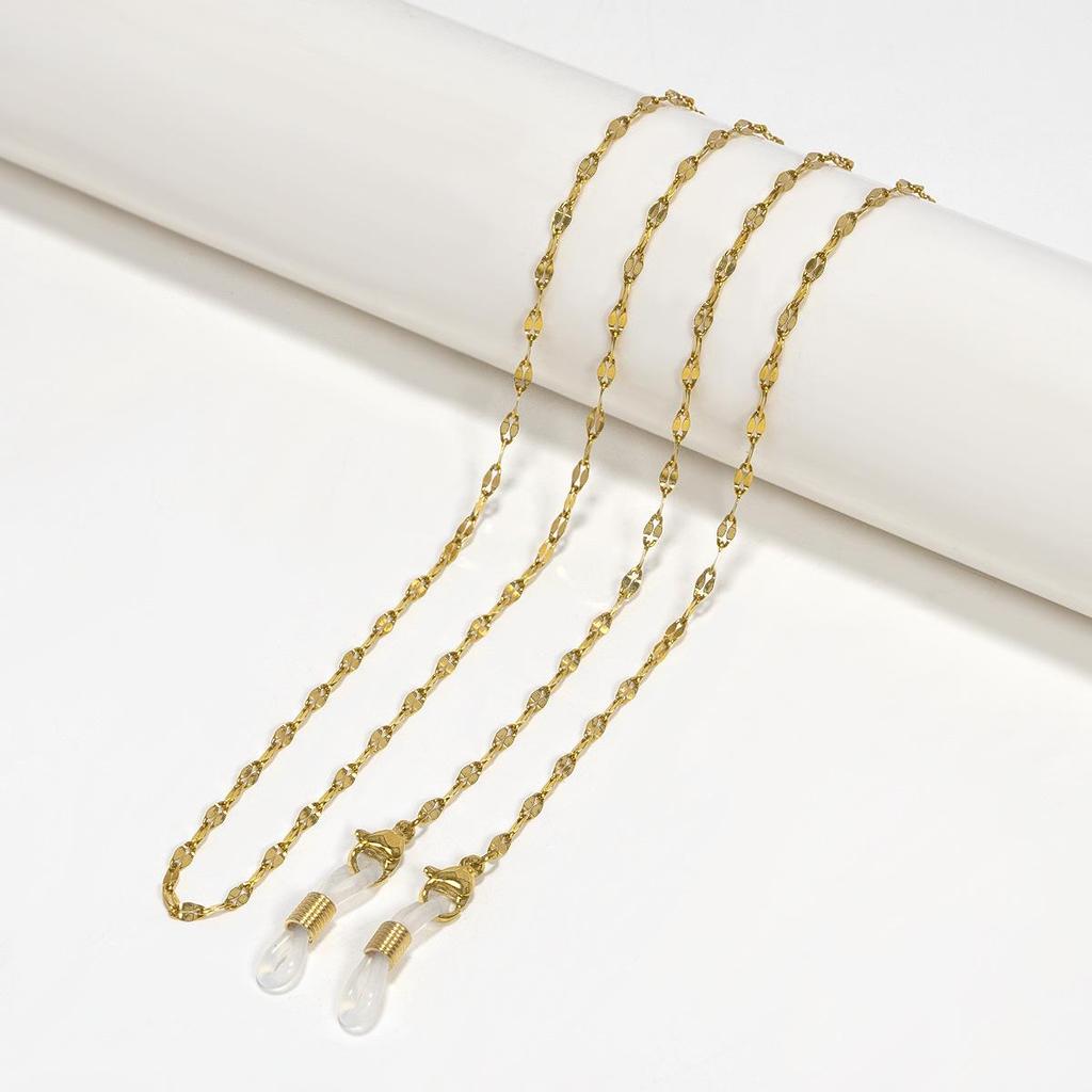 Elegant Gold-Plated Stainless Steel Lips & Mask Lanyard: High-End Titanium Eyeglass Chain