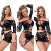 Dress Tight Fitting Transparent Jacquard Diamond Two-Piece Set Sexy Lingerie Women Dresses With Sleeves Party Long Dresses