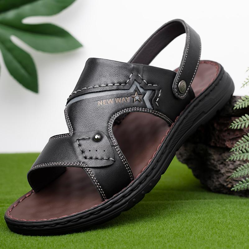 

Sandals men s new summer casual non-slip soft-soled beach shoes men s leather breathable dual-purpose sandals shoes 38 чёрный