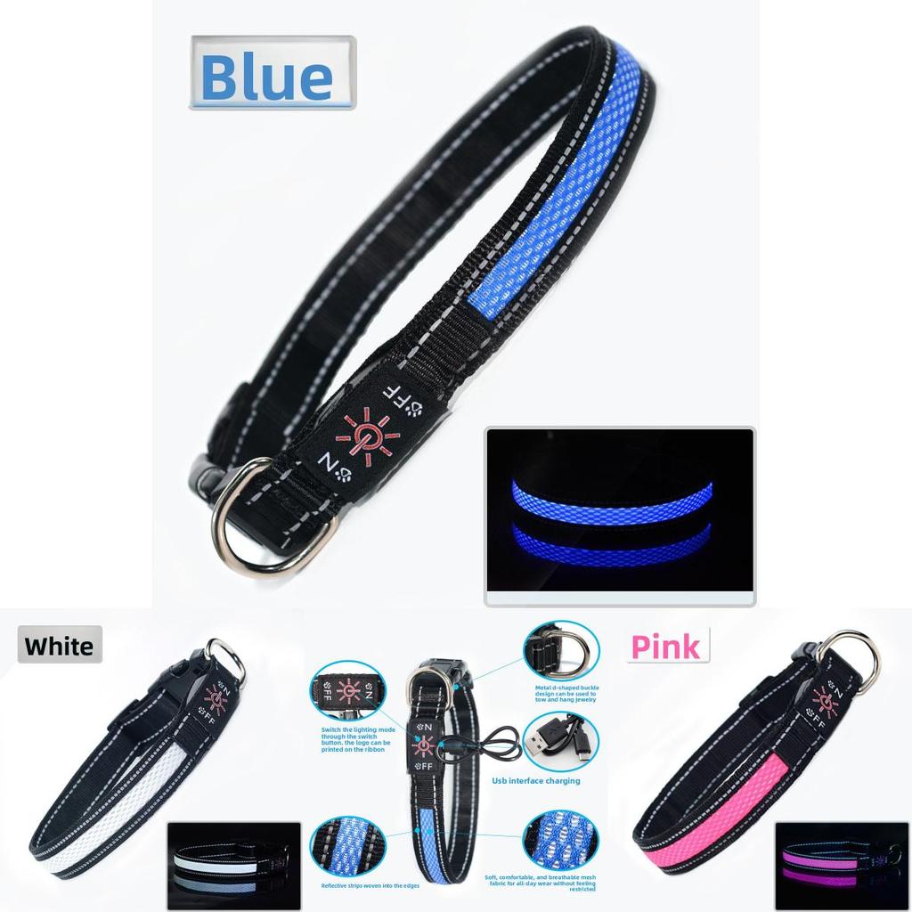 Collare a LED per Cani con Ricarica USB in Materiale di Nylon per la Sicurezza Notturna