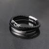 Stainless Steel Leather Braided Multi-Layer Bracelet Men Geometric Design Ins Style Adjustable Length