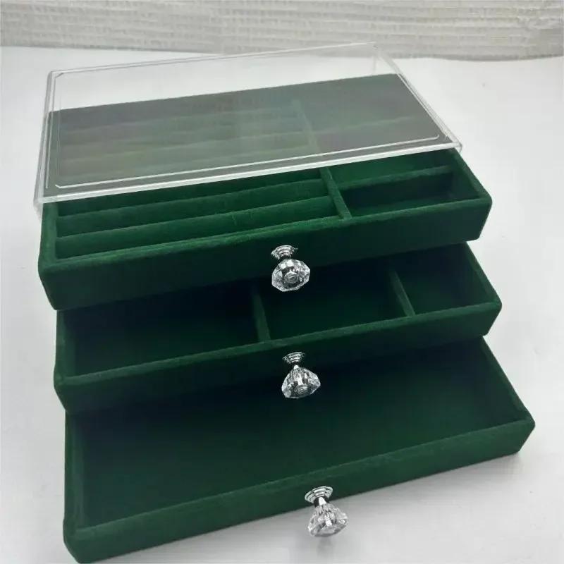 NEW 1pc Three-layer Velvet Jewelry Box Transparent Drawer Type Earring Bracelet Organizer Display Box Jewelry Diy Storage Box