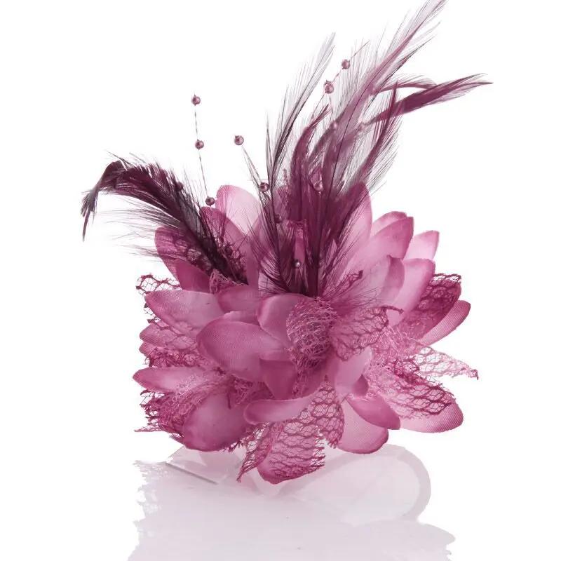Women's Fashion Flower Feather Bead Corsage Hair Clip Bridal Hairband Brooch Pin Brida Barrettes Hair Mesh Accessories Jewelry