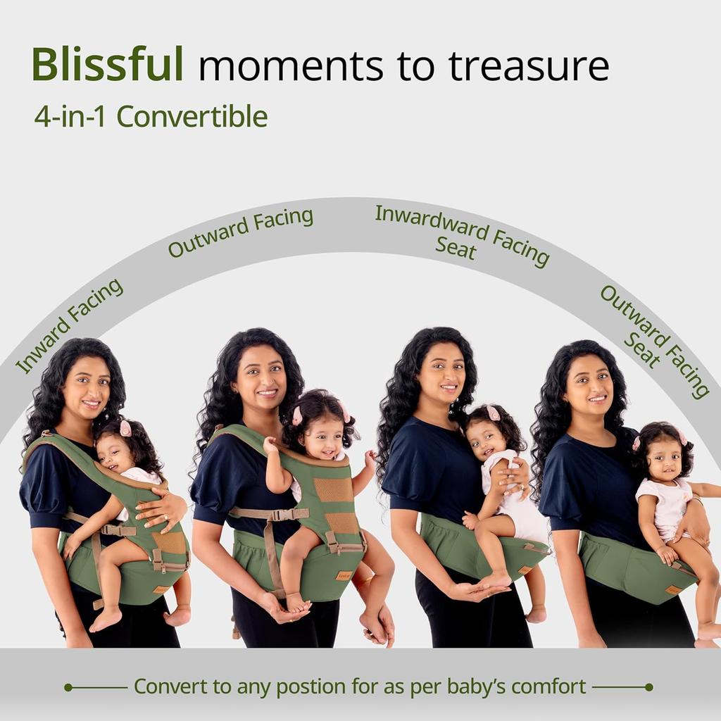 LuvLap Royal Hüftsitz Babytrage 4 in 1 Verstellbare Ergonomische Unterstützung für Kleinkinder und Neugeborene Komfort Grün