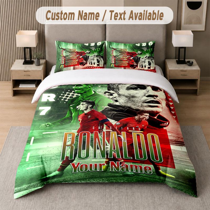 Custom Bedding Set Cristiano Ronaldo Pattern, Print Name Text 1 Duvet Cover Plus 2 Pillowcases Home Textile