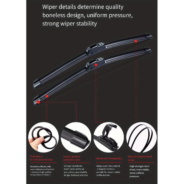 For Citroen C3 MK1 2002-2009 Car Wiper U-type Soft Rubber Boneless Wiper HD Quiet Durable Automotive Wiper replacement three rub