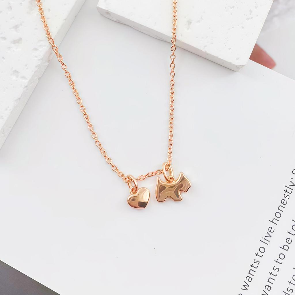 AG French Zircon & Diamond Heart Necklace - Mother-of-Pearl and Agate, Luxury Dog Design Clavicle Chain.