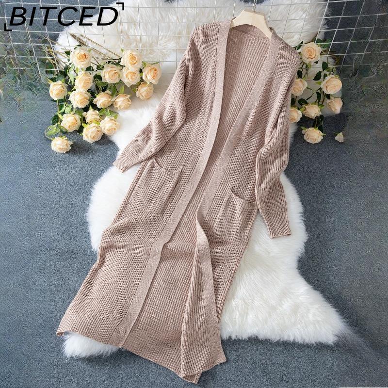 

BITCED Fall/Winter Women s Long-Length Sweater Coat Casual Oversized Pocket Long-Sleeve Knit Cardigan XL хаки