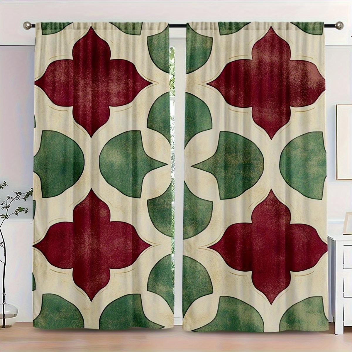 

Modern Moroccan Tile Pattern Curtains Semi Polyester Drapes Bedroom Wine Red Dark Green White Light Filtering Set Of 2 Made With Rod Pocket Decor W100*H70(CM)-Rod Pocket&1PCS