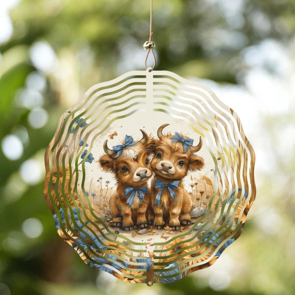 Charming 2D Highland Cow Wind Spinner - Metal, Battery-Free, Versatile Indoor/Outdoor Decor for All Seasons & Holidays