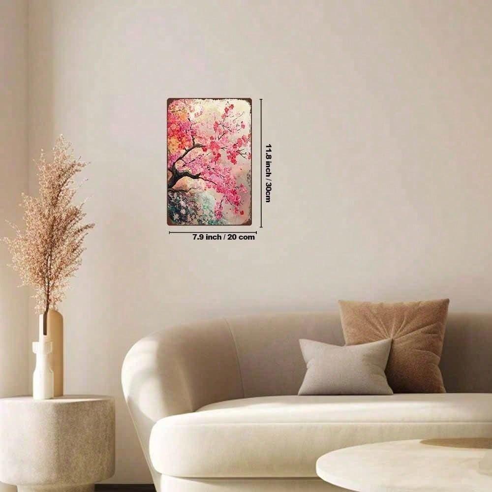 Vintage Cherry Blossom Metal Sign 12x8 Retro Floral Wall Art, Home Decor Gift