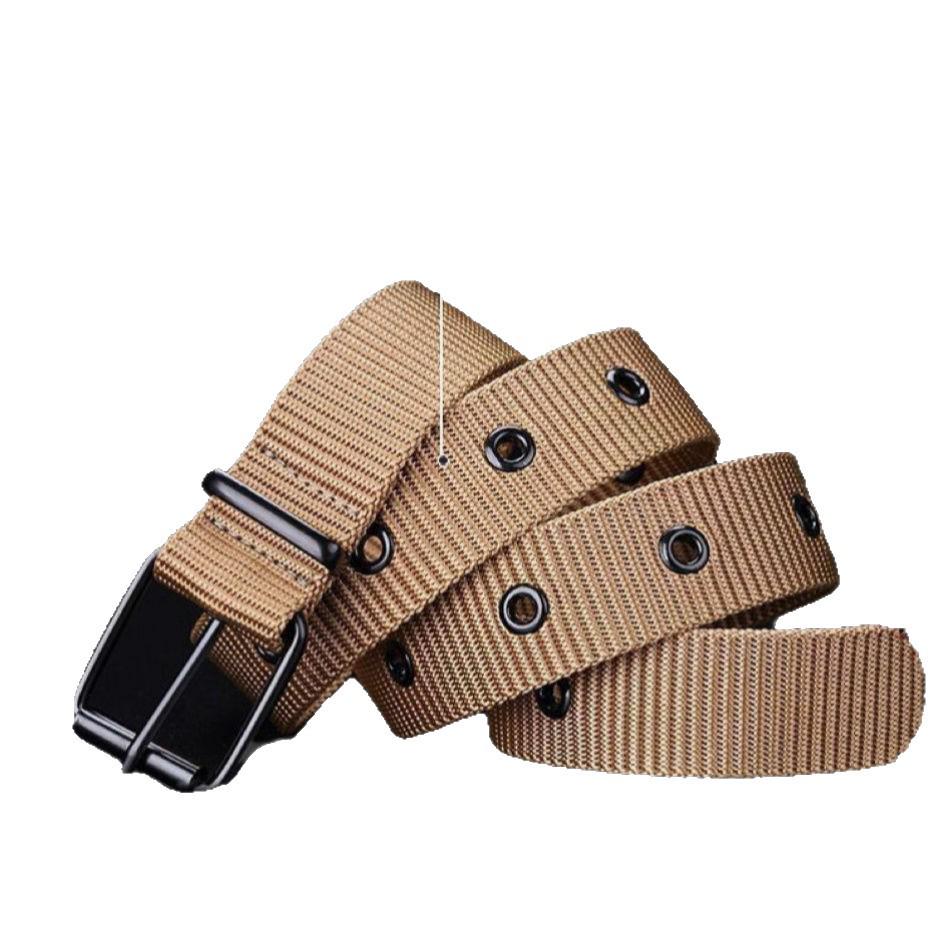 Men's Multi-Hole Military Canvas Leather Belt - Pin Buckle for Jeans & Work