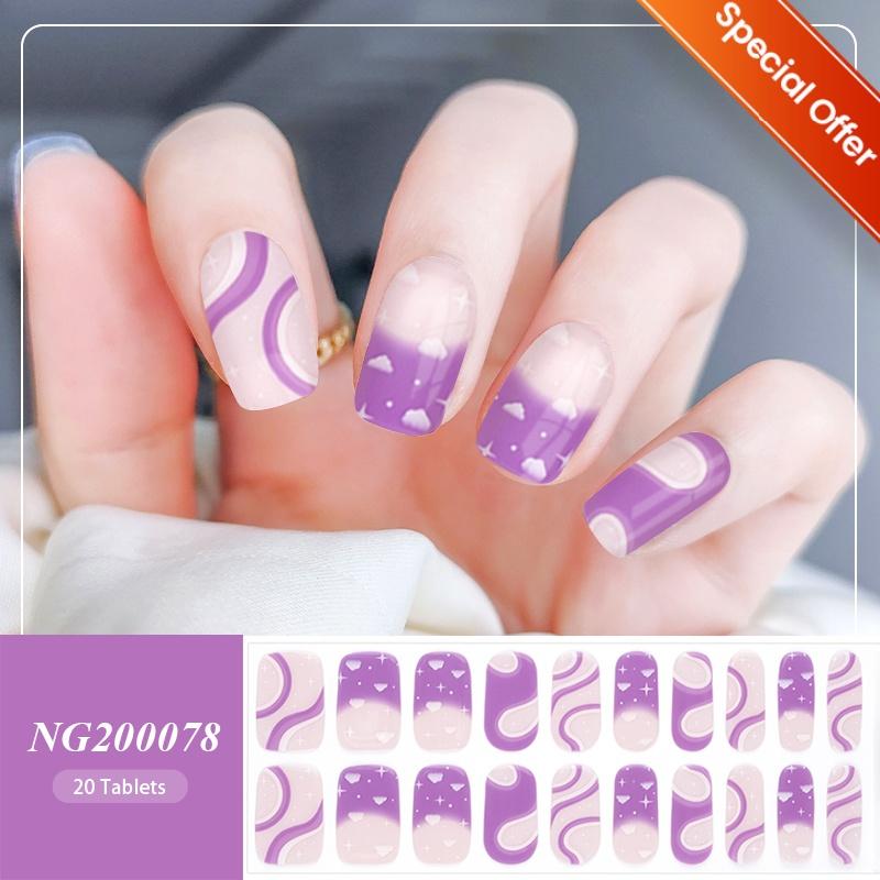 20Tips Gradient French Semi-cured Gel Nail Sticker UV Lamp Needed Full Cover Nail Gel Polish Wraps Manicure Press On Nails Decal