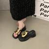Fashion Women's Summer Fashion Open-Toe Platform Slippers Casual Metal Decoration Thick Bottom Slides for Ladies