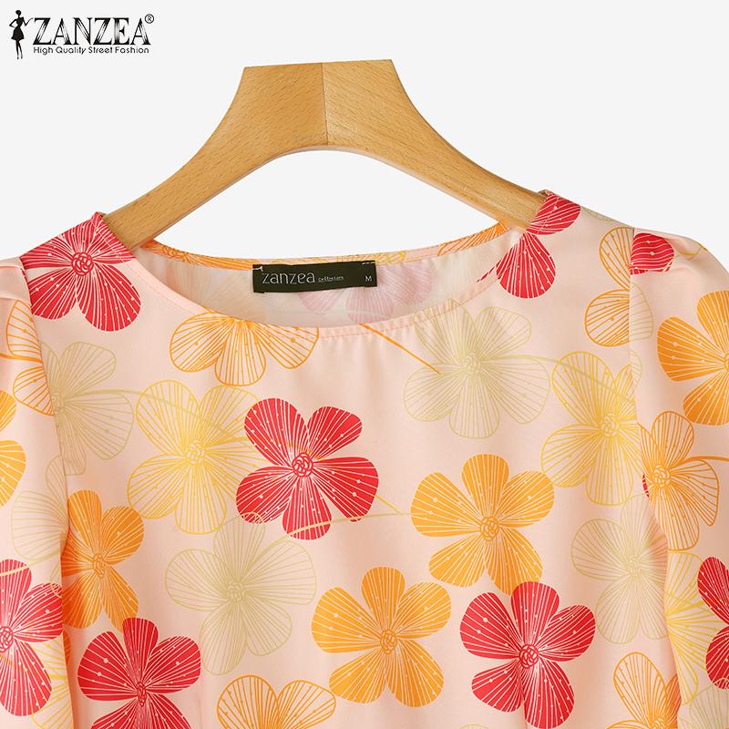 ZANZEA Women Casual Round Neck 3/4 Sleeve Floral Print Blouse