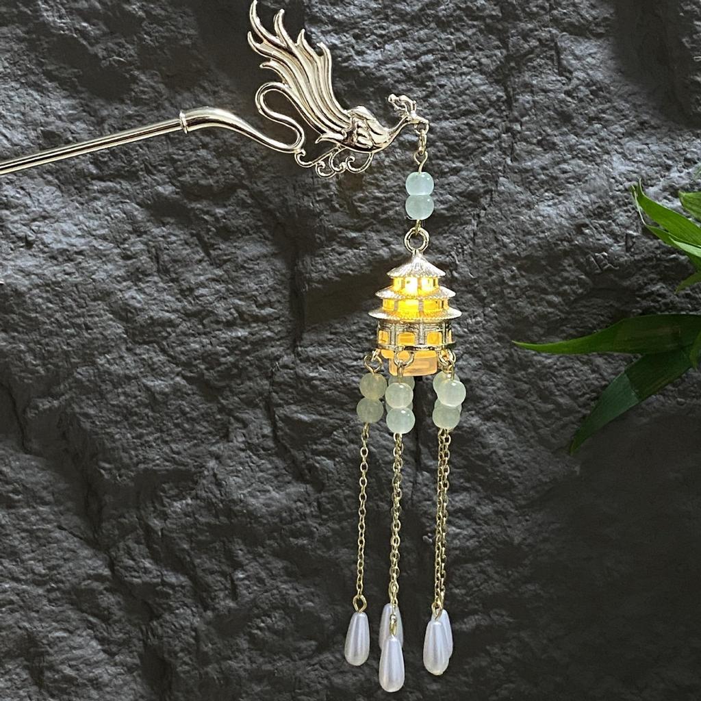 Fermacapelli Lanterna Luminosa di Alta Gamma per Gonne Hanfu - Popolare Accessorio Stile Paesaggistico