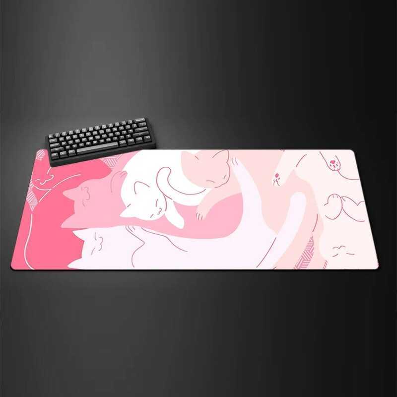 Cute Kawaii White Cat Anime Mouse Pad Large Computer Off Game Table Mats XXL Ruer Anti-slip Gaming Keyboard Long Desk Pads