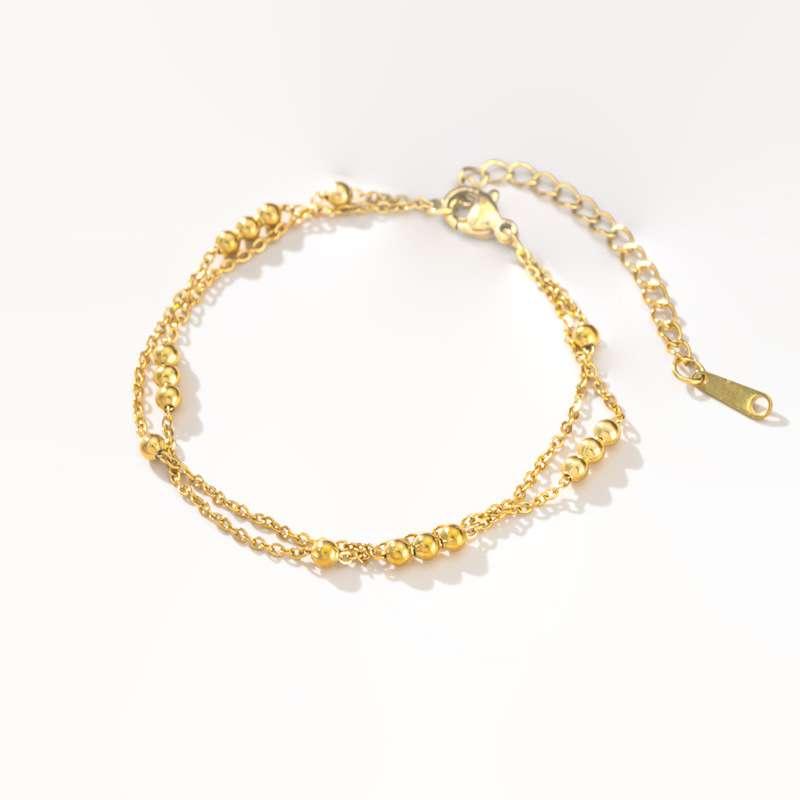 Stainless Steel Double Layer Beads Chain Bracelet for Women Girls Adjustable Round Bead Chain Bracelets Minimalist Jewelry Gift