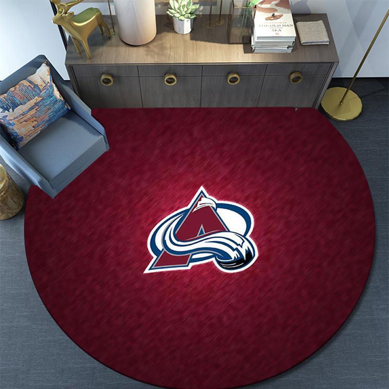 Colorado Avalanche Round Area Rug,Carpet Rug for Living Room Bedroom Sofa Playroom Decor,Non-slip Floor Mat