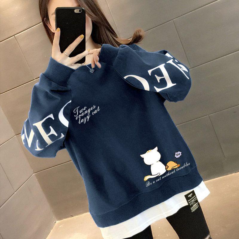 Women's Plus-Size 2022 Slimming Two-Piece Sweatshirt - Casual Round Neck Long Sleeve for Spring & Autumn