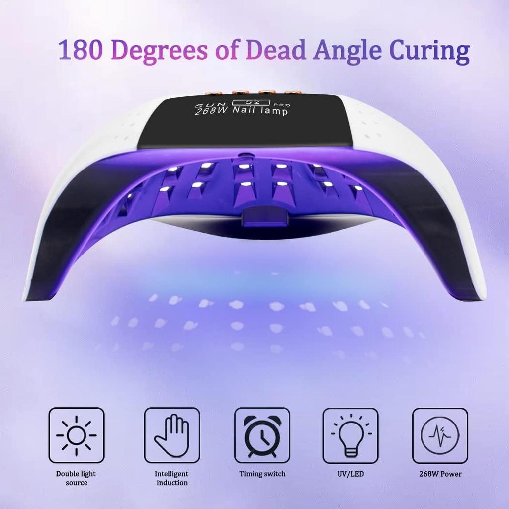 268W UV LED Nail Dryer Lamp for Professional Nails Curing Gel Polish UV Lamp Drying Light with 57Pcs Beads Automatic Sensor