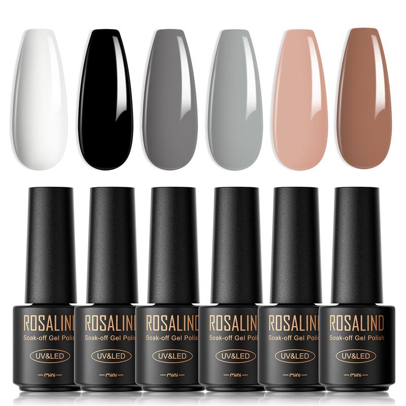 ROSALIND Stylish Nail Gel Polish Set 6PCS Kits Semi Permanent For Beauty Nail Supplies Cured With UV Lamp Base Top Gel Varnish