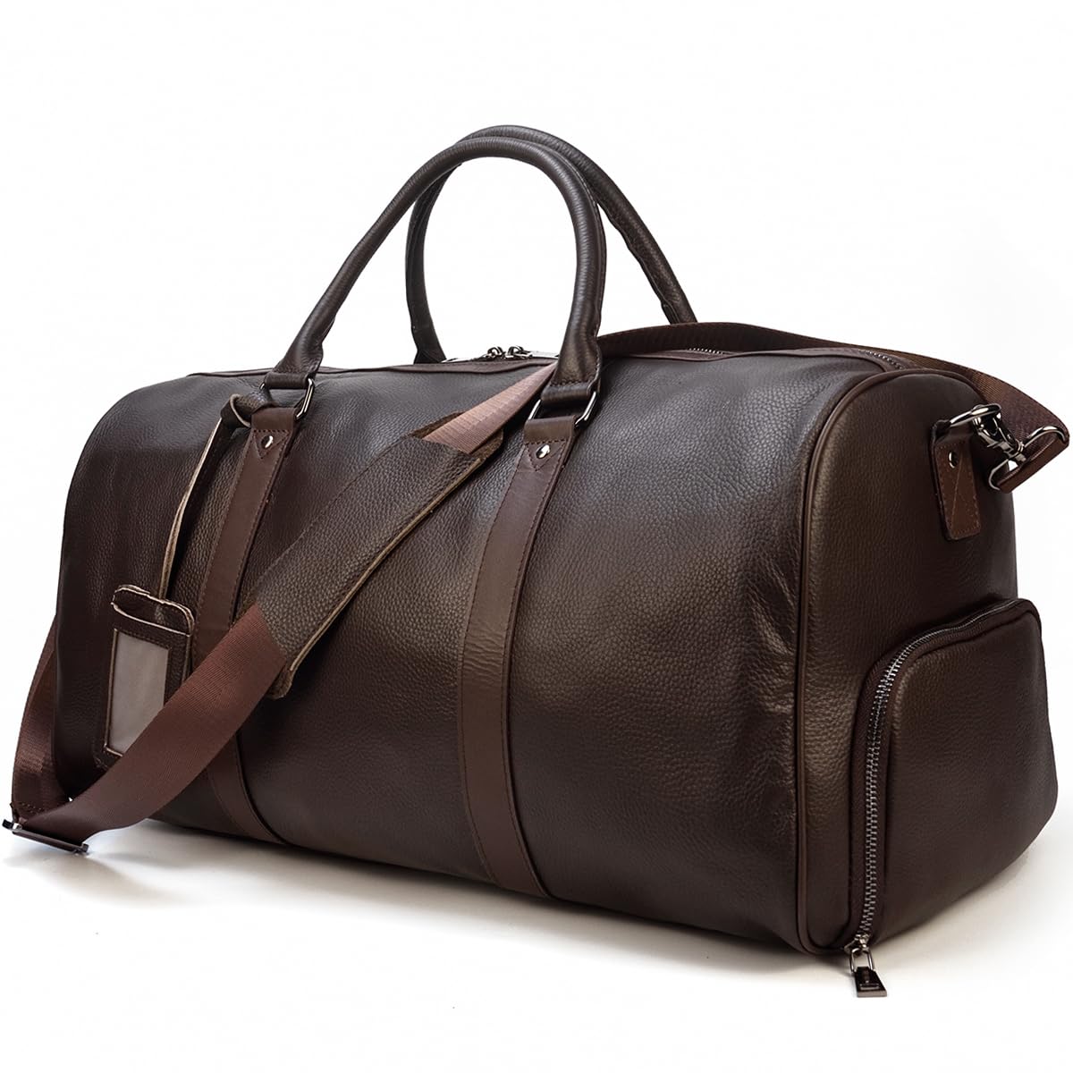 

Genuine Leather Boston Bag for Large Travel Bag for 2 Nights or 3 Golf Shoe Bottom Shoulder School Homecoming Business 55cm Men, Capacity, Days, Bag, кавовий