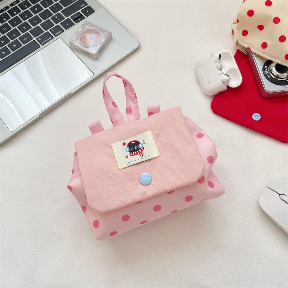 Mini Earphone Storage Bag Flip Cover Snap Button Coin Purse Cartoon Polka Dot Contrast Color Jewelry Lipstick Protective Pouch
