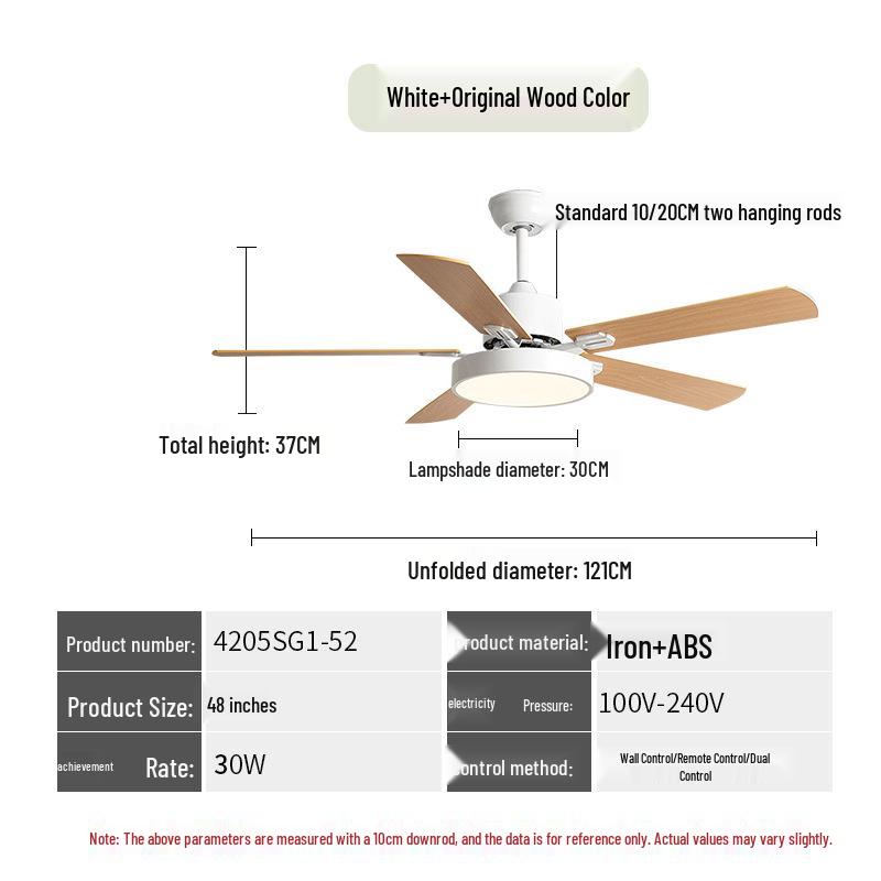 Remote-Control Ceiling Fan Light with Variable Frequency Wooden Blades for Living, Dining, and Bedroom
