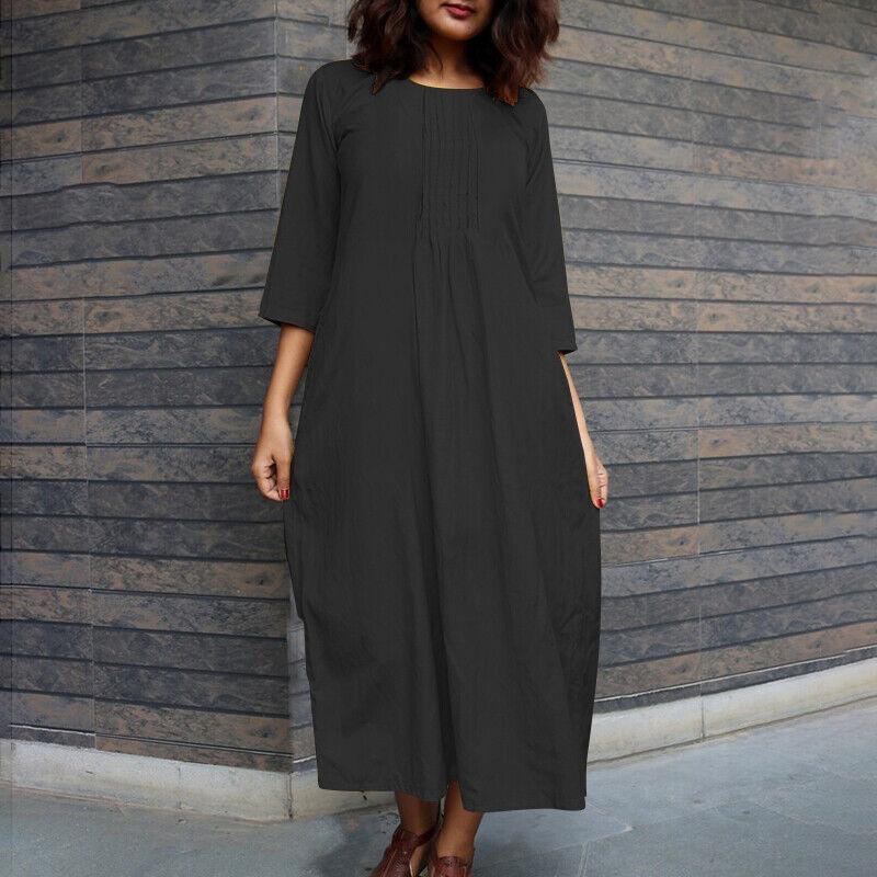BITCED Fashion Spring Autumn Solid Color Print  O-Neck Long SleeveCasual Dresses S