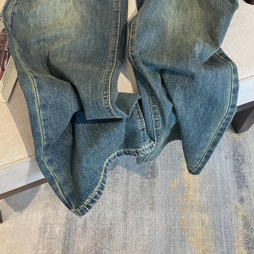 American Retro High-Waisted Blue Wide-Leg Denim Pants for Women - Trendy Slimming Summer Style