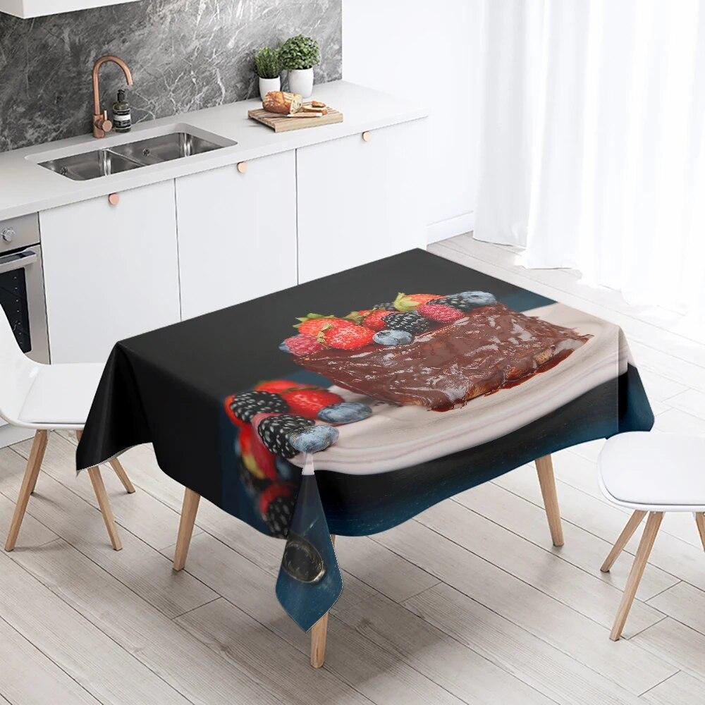 Cake Printed Tablecloth Hotel Restaurant Table Decoration and Ornament Stain Resistant Rectangular  Home